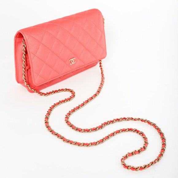 Chanel Coral Pink Caviar Quilted Classic Wallet on Chain - Picture 6 of 14